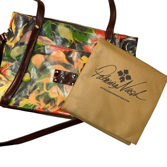 patricia nash STUNNING Fall painted Floral print leather cross body satchel bag - Picture 2 of 9